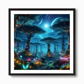 Fantasy Forest At Night Art Print