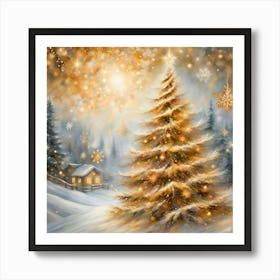 Christmas Tree In The Snow Art Print