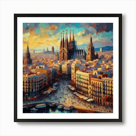 Barcelona Cityscape Affiche