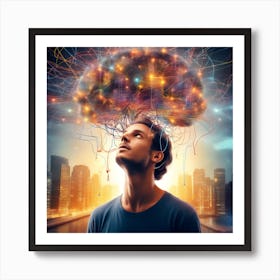 Imagine A Guy Brain Connected With City Network S And Other People S Minds Which Sends And Communicate With Other People Thoughts And Creates A Scenario Or Images (6) Art Print