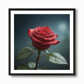 Red Rose In The Rain Art Print