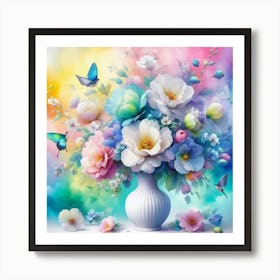 Colorful Flowers In A Vase 1 Art Print