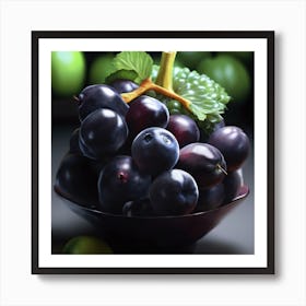 Black Grapes In A Bowl Art Print