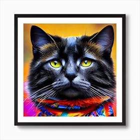 Cat With Colorful Scarf Art Print