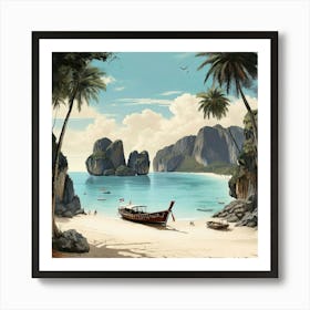 Vintage Retro Print Of Maya Bay Koh Phi Phi Thailand Art Print