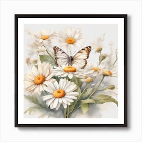 Daisies and Butterfly Art Print