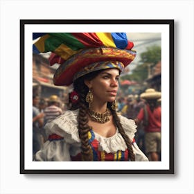 Woman In Mexican Hat Art Print