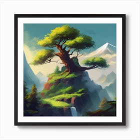 Tree On A Mountain Art Print