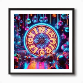 Neon Clock Background Art Print