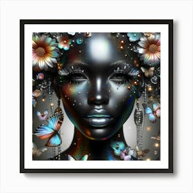 Black Woman With Butterflies 1 Art Print