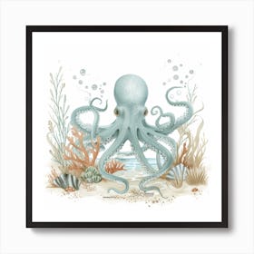 Storybook Style Octopus With Bubbles 4 Art Print