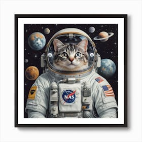 Space Explorer Cat Crew Print Art - Envision Cats In Astronaut Suits Embarking On Cosmic Adventures Art Print