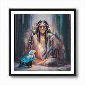 Indian Woman And Eagle Art Print