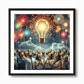 Group Of People With Light Bulb Art Print