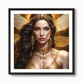 Golden Fairy Dragon Fly Art Print