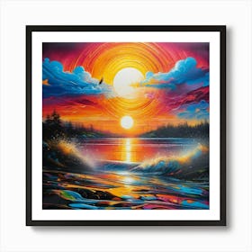 Sunrise color behind clouds Art Print