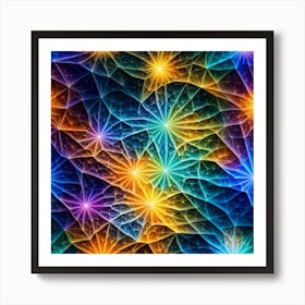 Abstract Neural Flowers In A Net Formation Vibrant Color Picture Art Print