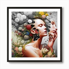 Woman With Flowers On Her Head Art Print