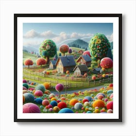 Colorful Village From Yarn Art Print