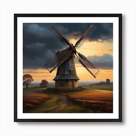 Windmill At Sunset Poster