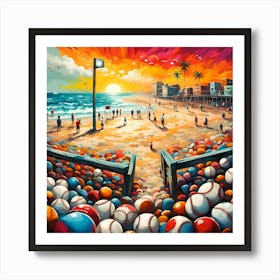 Beachside Play With Baseballs and Joyful Spirits 1 Art Print