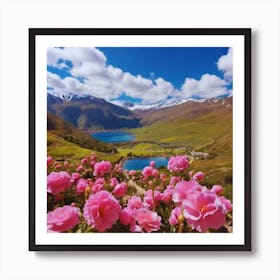 Pink Flowers In The Mountains 3 Art Print