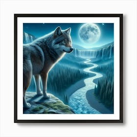 Wolf on the Riverbank 2 Art Print