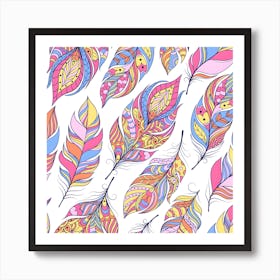 Seamless Pattern With Colorful Feathers Art Print