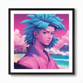 Anime Girl With Blue Hair Art Print