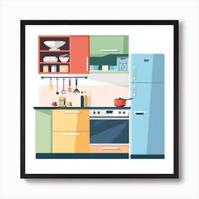 Kitchen Interior Flat Vector Illustration 8 Art Print