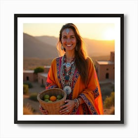 Mediterranean Woman With Basket Póster