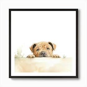 Watercolor Dog Peeking Over A Sign Art Print