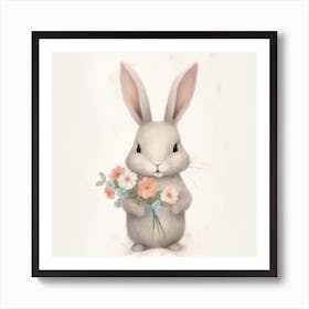 Bunny With Flowers Art Print