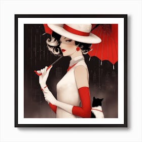 Lady In Red And White Art Print