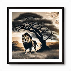 Lion In The Savannah Art Print