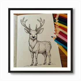 Deer Coloring Page 6 Art Print