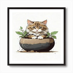 Cat In Pot Art Print