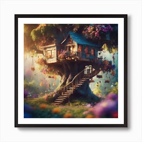 Tree House in Flower Garden Art Print