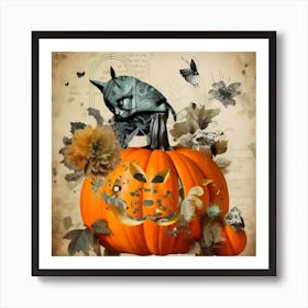 Halloween Cat On A Pumpkin Art Print