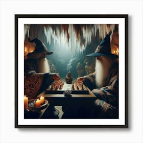 Wizards playing chess in a cave 1 Poster