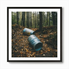 Blue Cans In The Woods Art Print