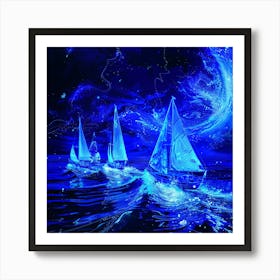 Sailboats In The Night Sky Art Print