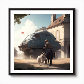 Dog And A Car Art Print