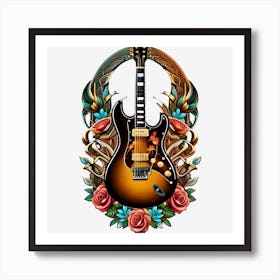 Electric Guitar With Roses 10 Art Print