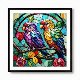 Two Parrots On A Branch Art Print