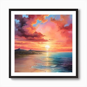 Sunset On The Beach \ Acrylic colours 1 Art Print