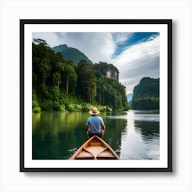 Man In A Canoe On A River Affiche