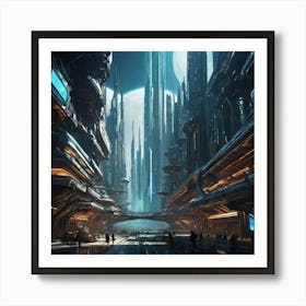 Futuristic City Blue III Art Print