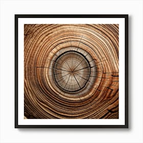 Close Up Of Natural Wood Grain Showcasing Concentric Tree Rings And Detailed Bark Texture Warm Eart Art Print