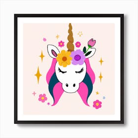 Unicorn With Flowers Art Print